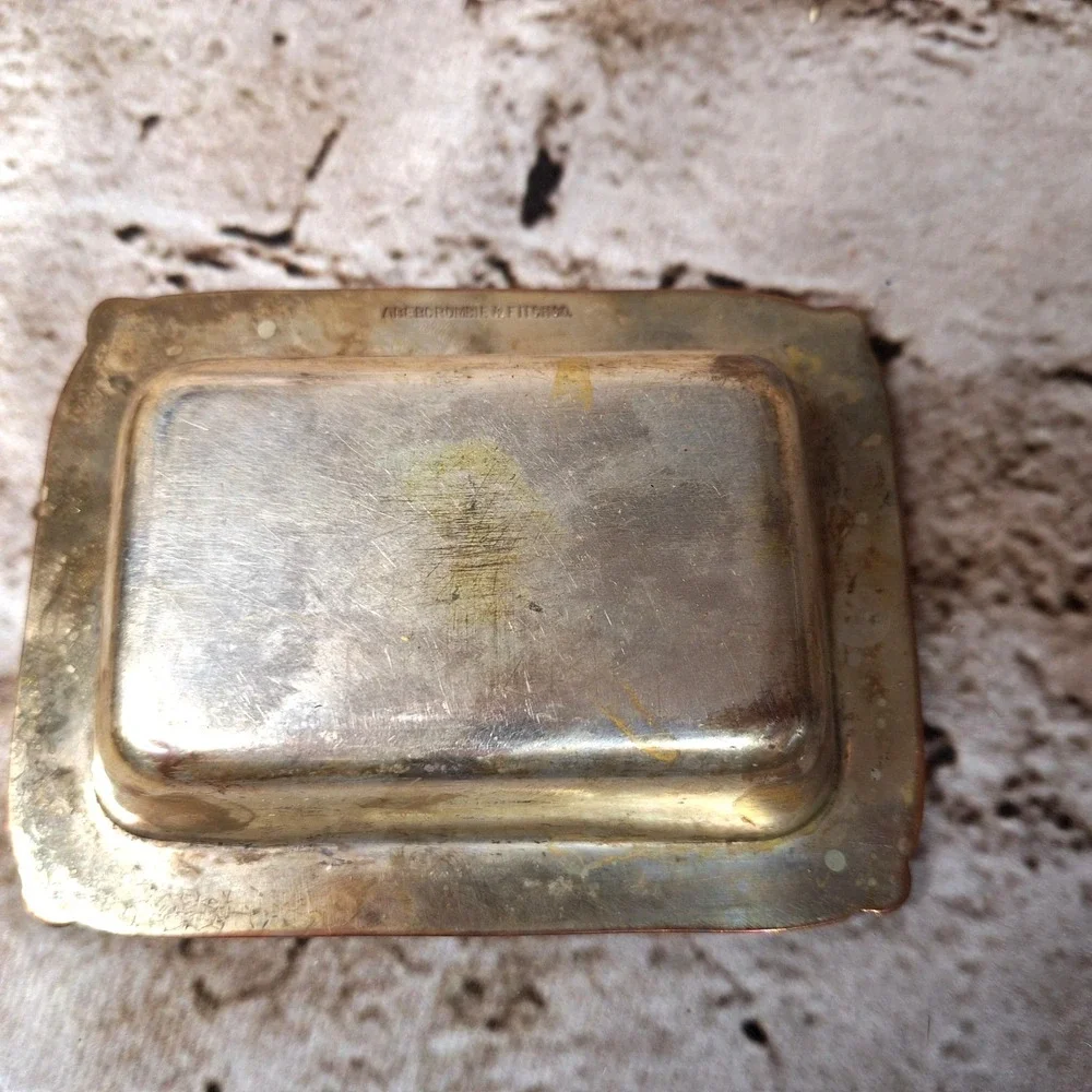 Antique Abercrombie & Fitch Silver Plated Butter Dish Marvelous Aged Patina